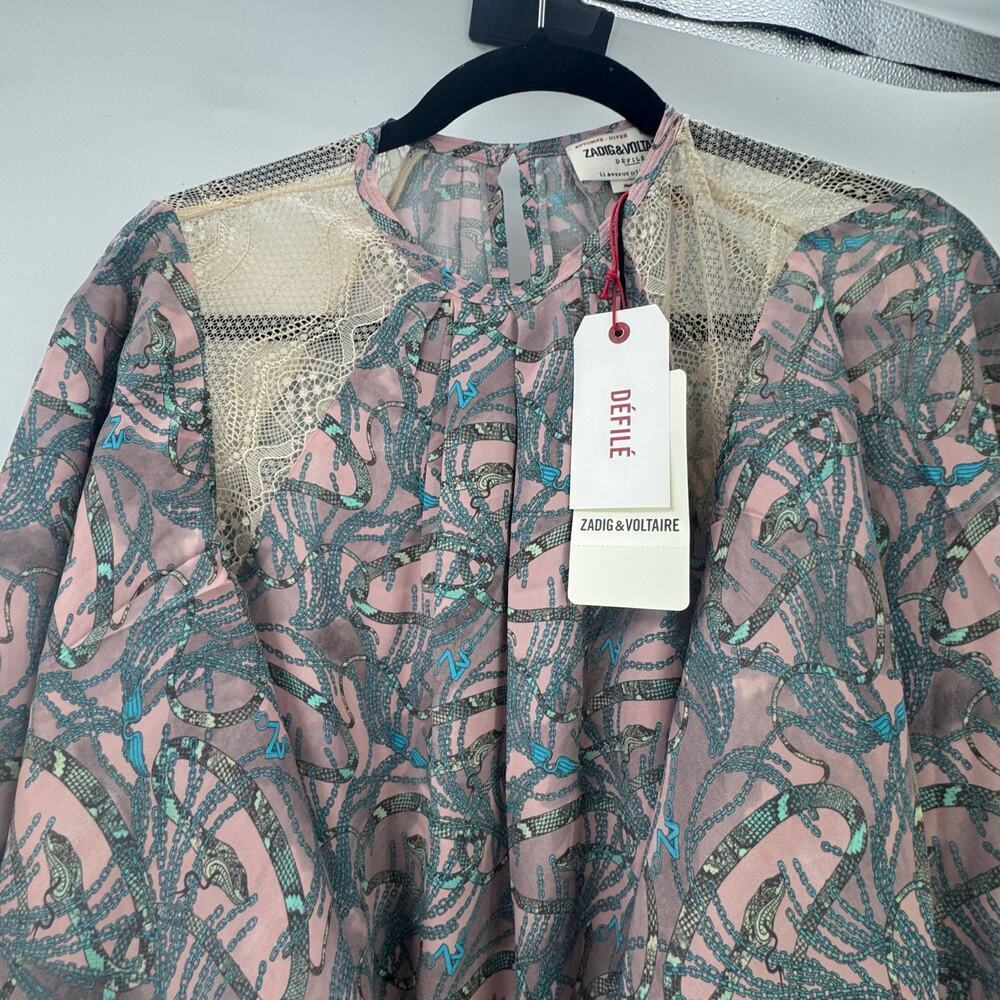 Zadig & Voltaire Silk Lace Blend Chain Print Maxi Dress Long Sleeves Size L NWT - Picture 12 of 12